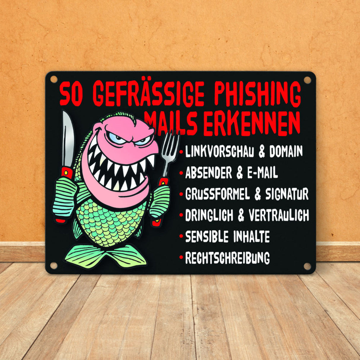 Phishing Mails Metallschild zum Thema Phishing Mails erkennen