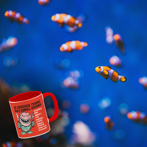 Kaffeebecher zum Thema Phishing Mails erkennen mit Fisch Motiv