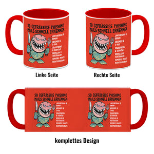 Kaffeebecher zum Thema Phishing Mails erkennen mit Fisch Motiv