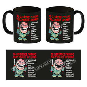Kaffeebecher zum Thema Phishing Mails erkennen mit Fisch Motiv