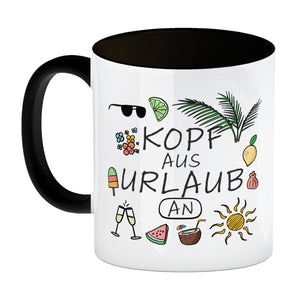 Kopf aus Urlaub an Kaffeebecher für den Sommer