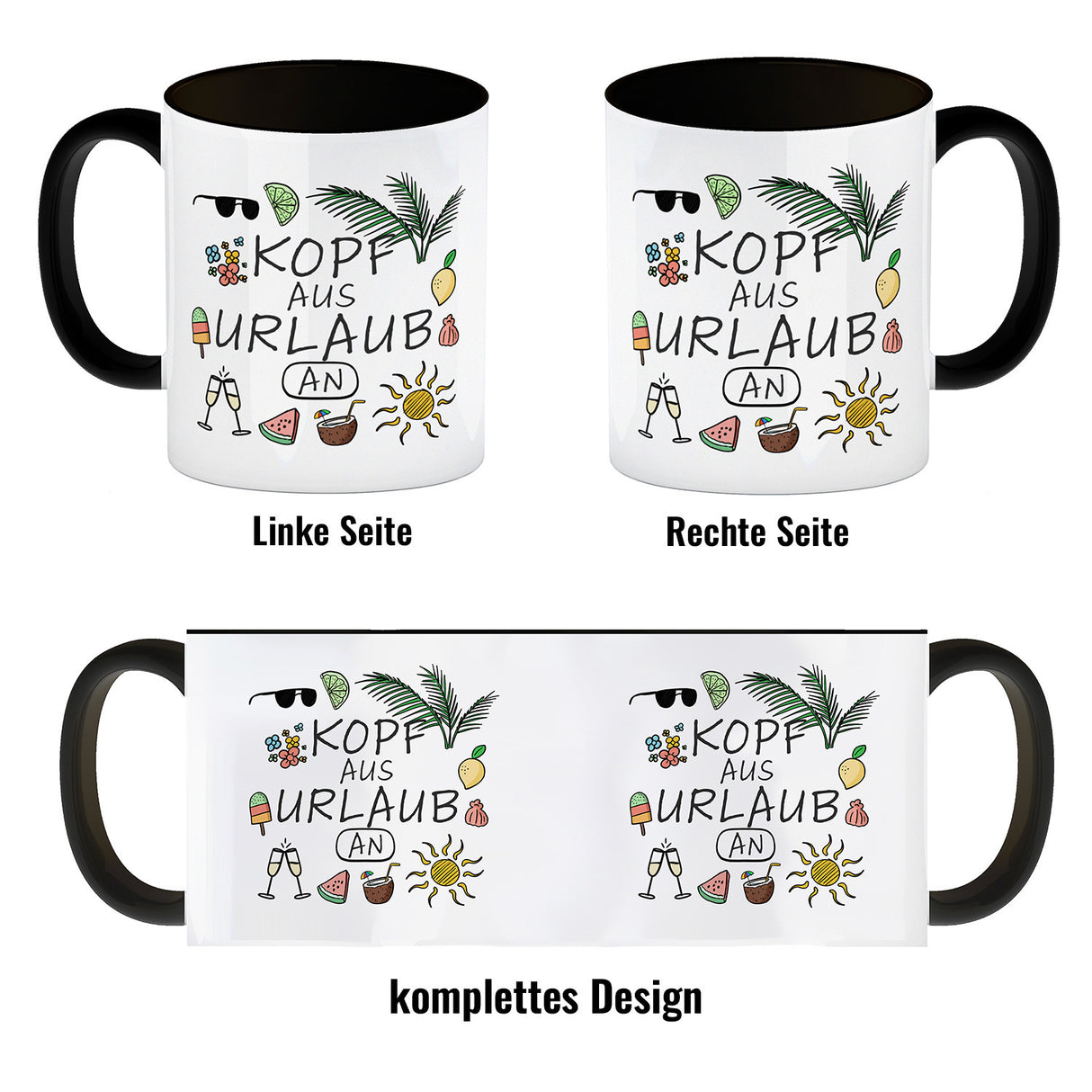 Kopf aus Urlaub an Kaffeebecher für den Sommer