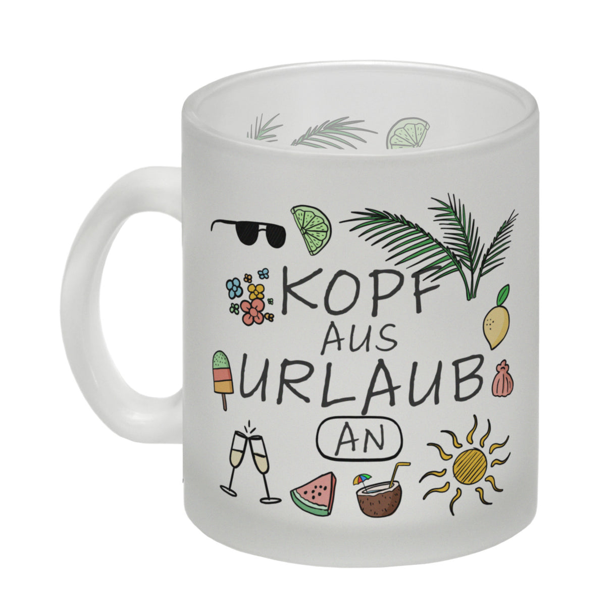 Kopf aus Urlaub an Kaffeebecher für den Sommer