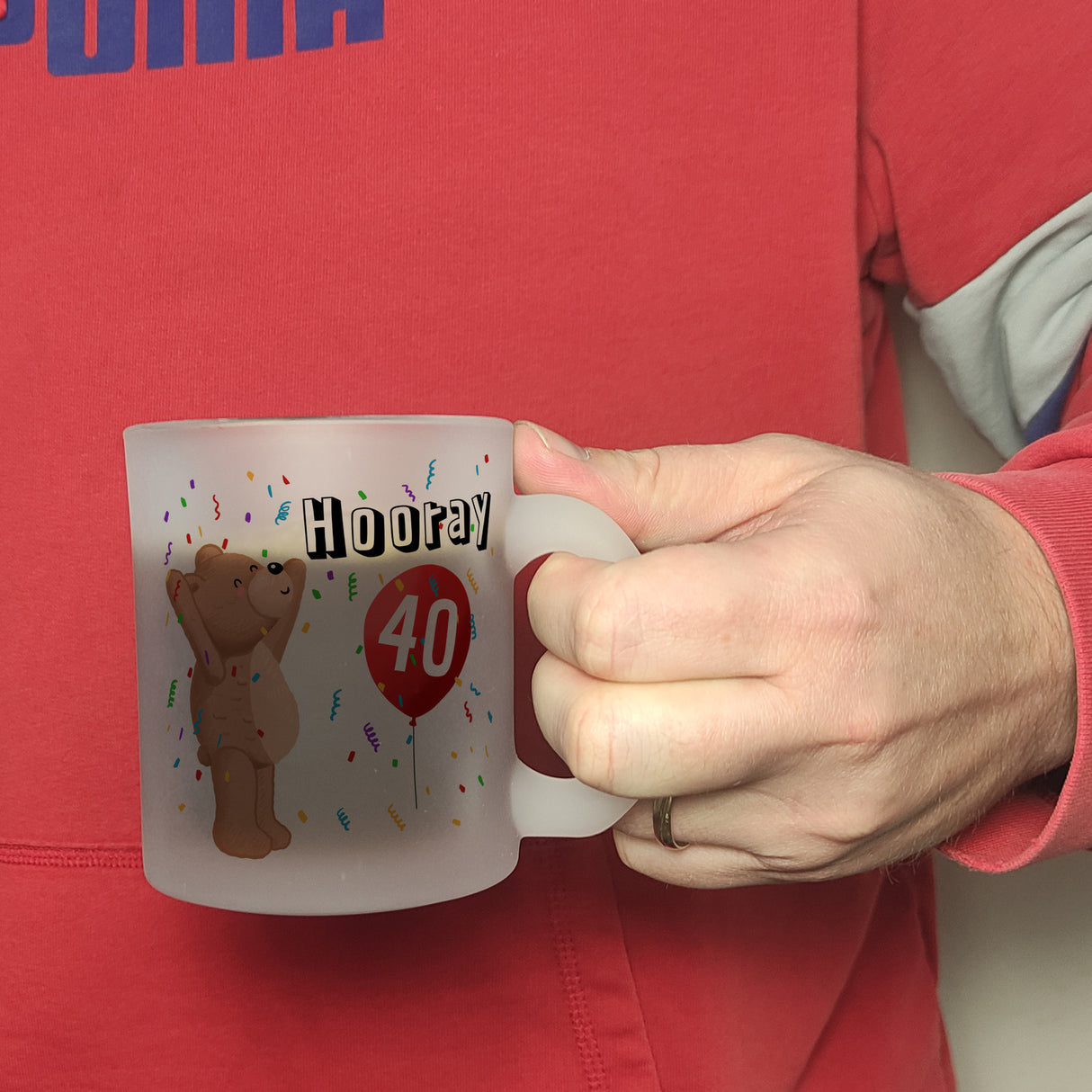 Witziger Kaffeebecher für den 40. Geburtstag mit Motiv: Hooray