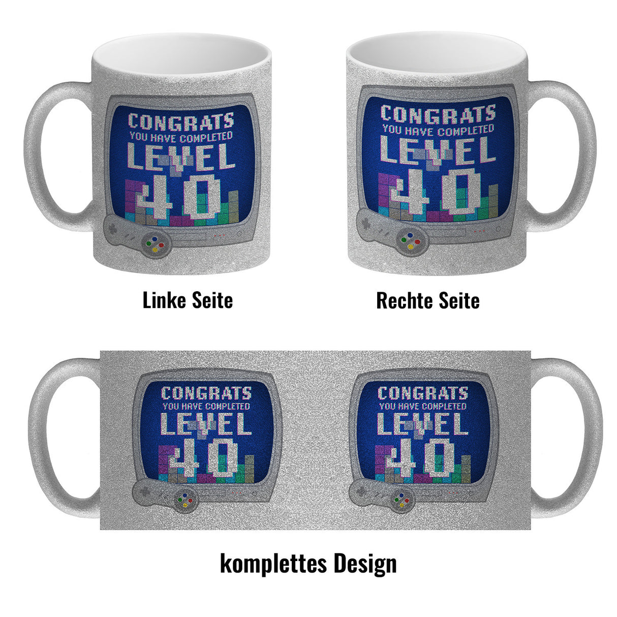 Witziger Kaffeebecher für den 40. Geburtstag mit Motiv: Gamer