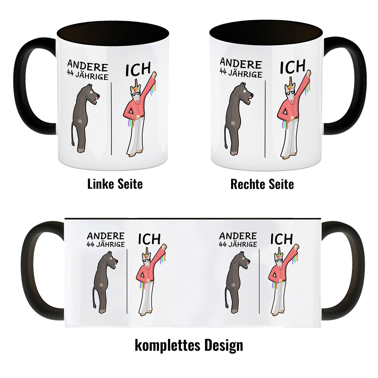 Witziger Kaffeebecher für den 44. Geburtstag mit Motiv: Andere und ich