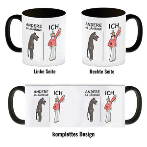 Witziger Kaffeebecher für den 44. Geburtstag mit Motiv: Andere und ich