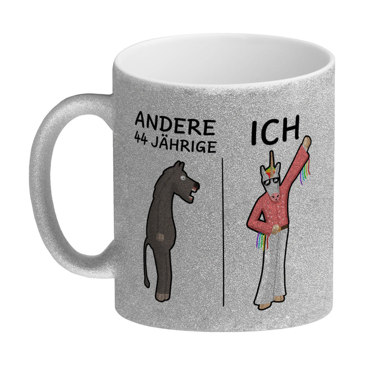 Witziger Kaffeebecher für den 44. Geburtstag mit Motiv: Andere und ich