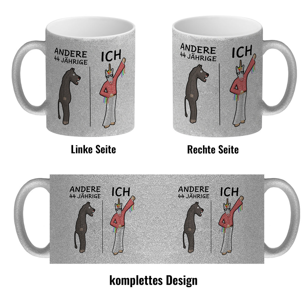 Witziger Kaffeebecher für den 44. Geburtstag mit Motiv: Andere und ich
