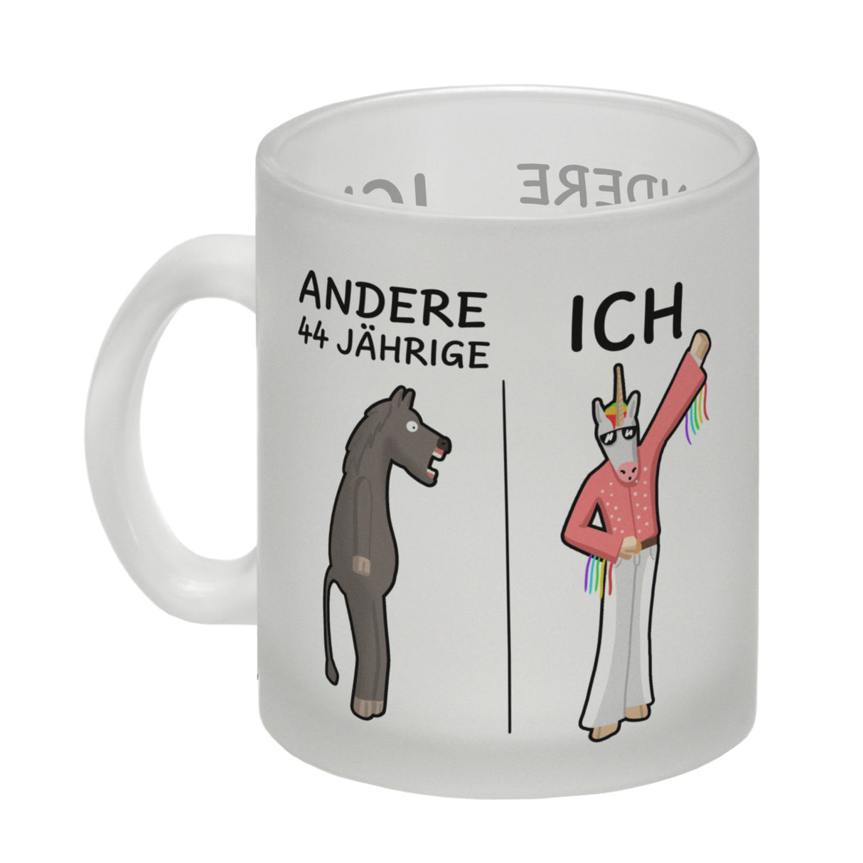 Witziger Kaffeebecher für den 44. Geburtstag mit Motiv: Andere und ich