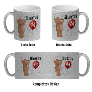 Witziger Kaffeebecher für den 44. Geburtstag mit Motiv: Hooray