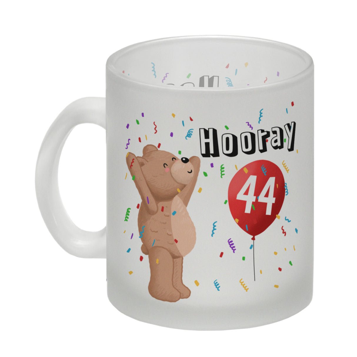 Witziger Kaffeebecher für den 44. Geburtstag mit Motiv: Hooray