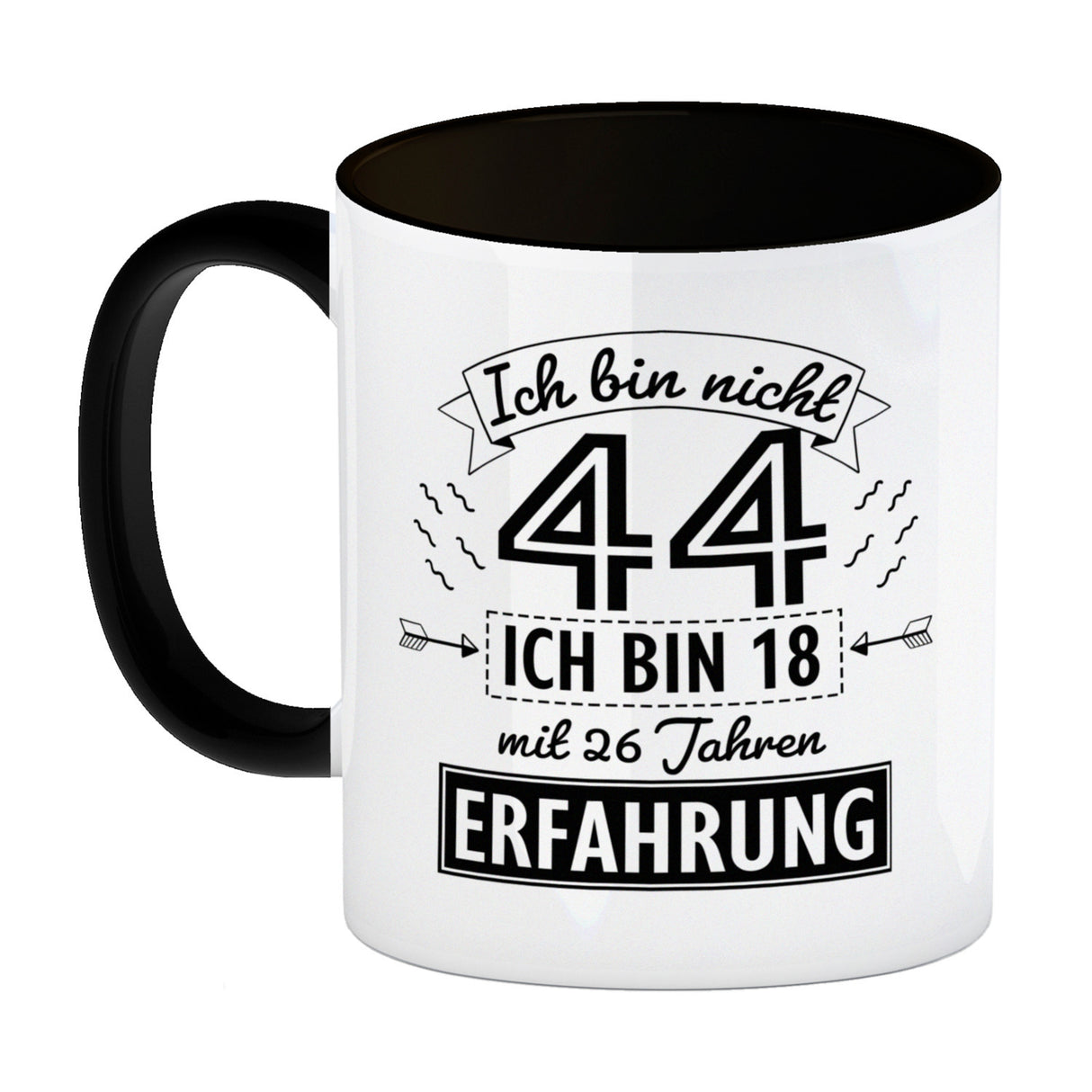 Witziger Kaffeebecher für den 44. Geburtstag mit Motiv: Erfahrung