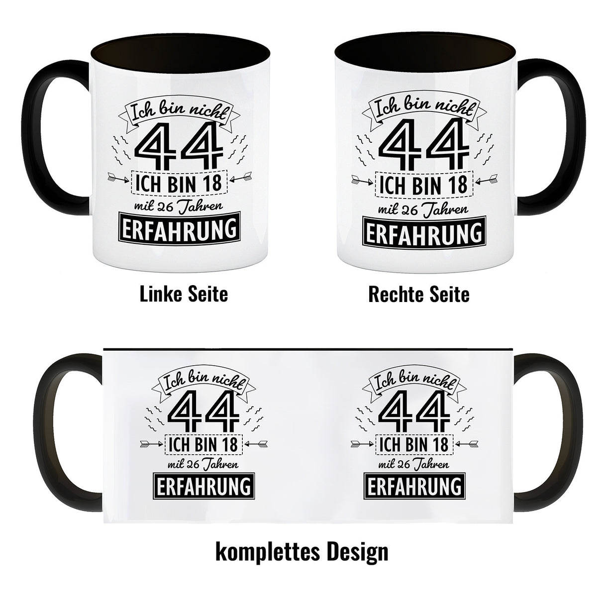 Witziger Kaffeebecher für den 44. Geburtstag mit Motiv: Erfahrung