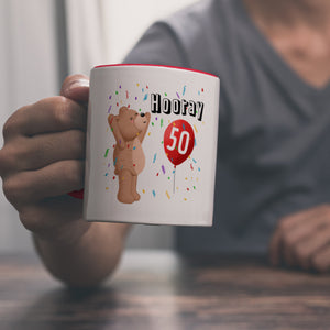 Witziger Kaffeebecher für den 50. Geburtstag mit Motiv: Hooray