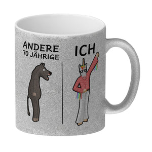 Witziger Kaffeebecher für den 70. Geburtstag mit Motiv: Andere und ich