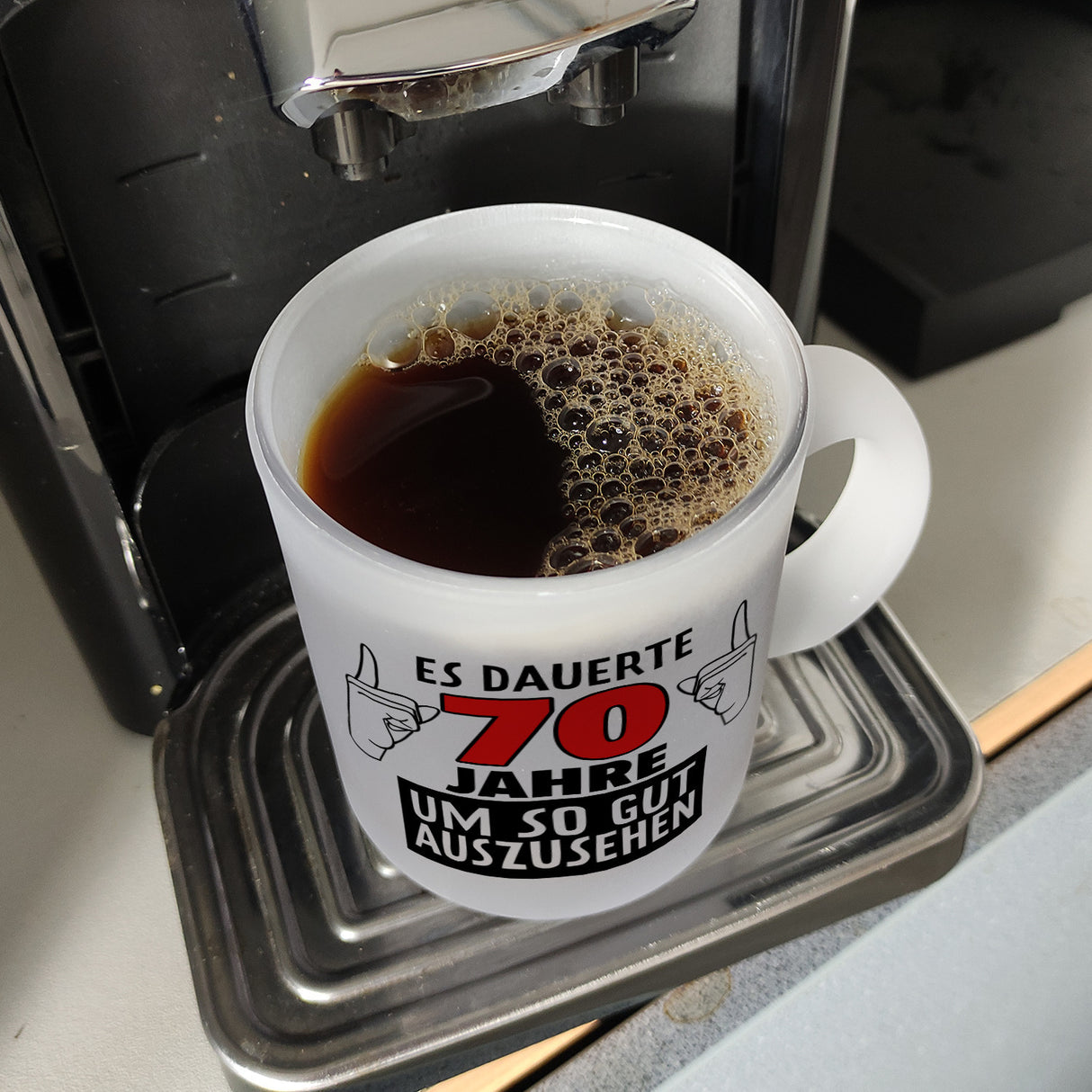 Witziger Kaffeebecher für den 70. Geburtstag mit Motiv: Gutes Aussehen