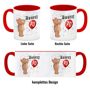 Witziger Kaffeebecher für den 70. Geburtstag mit Motiv: Hooray