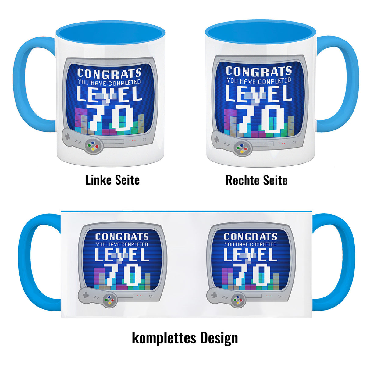 Witziger Kaffeebecher für den 70. Geburtstag mit Motiv: Gamer