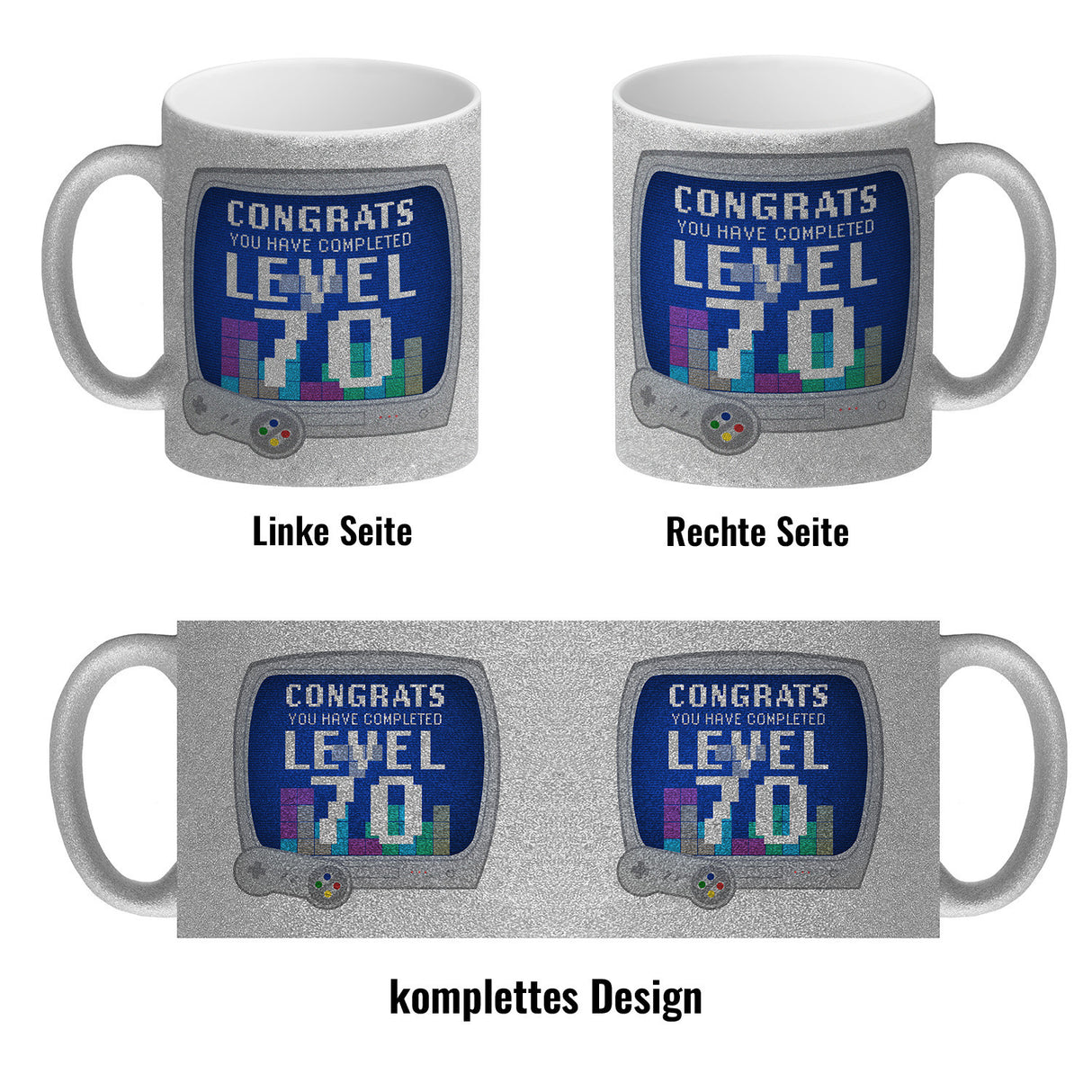 Witziger Kaffeebecher für den 70. Geburtstag mit Motiv: Gamer
