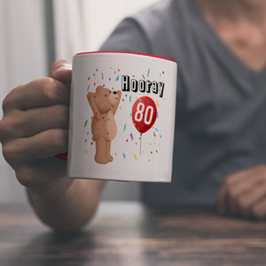 Witziger Kaffeebecher für den 80. Geburtstag mit Motiv: Hooray