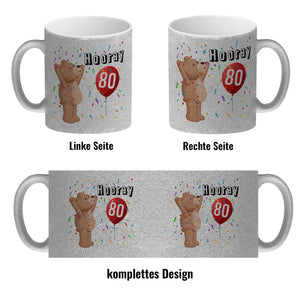 Witziger Kaffeebecher für den 80. Geburtstag mit Motiv: Hooray