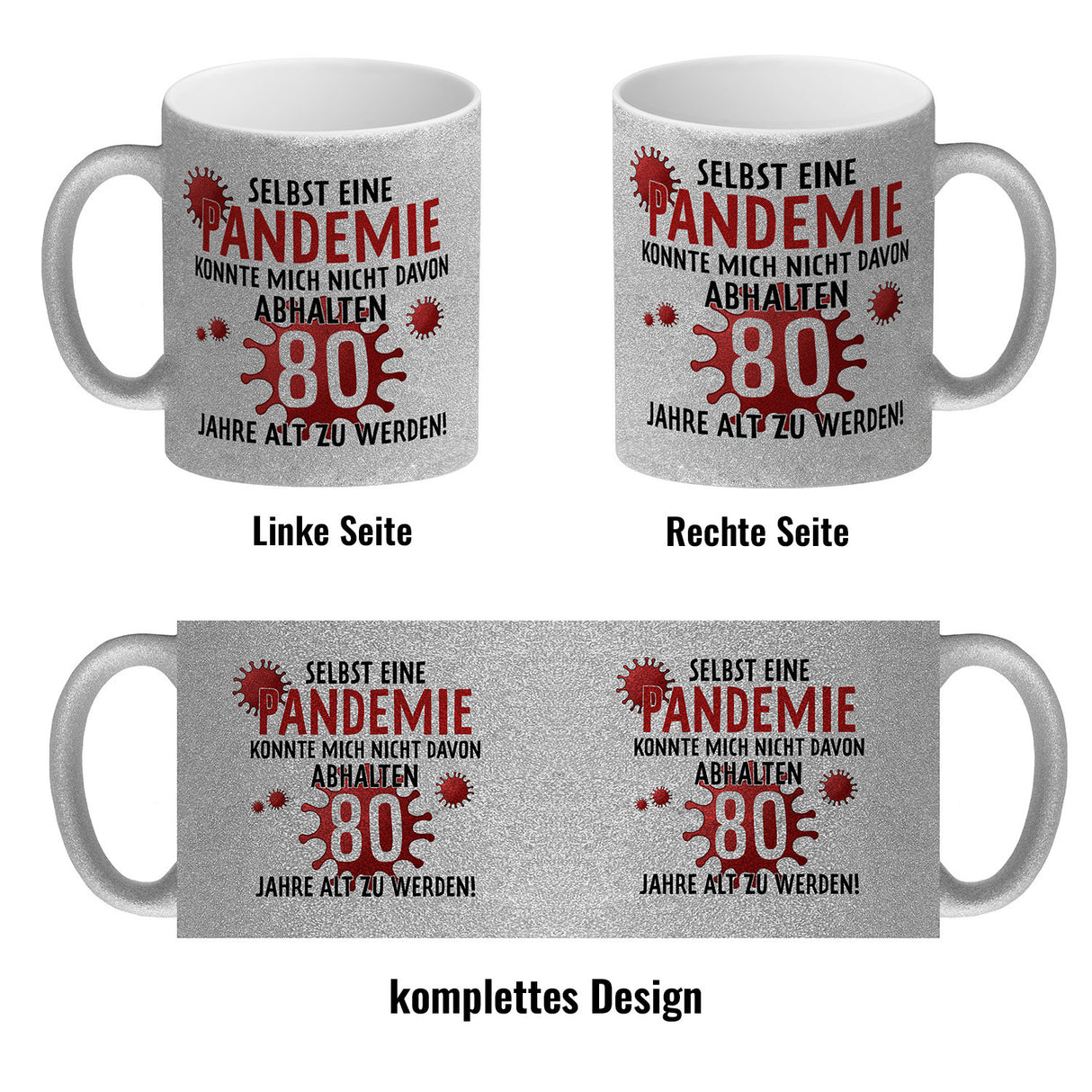 Witziger Kaffeebecher für den 80. Geburtstag mit Motiv: Pandemie