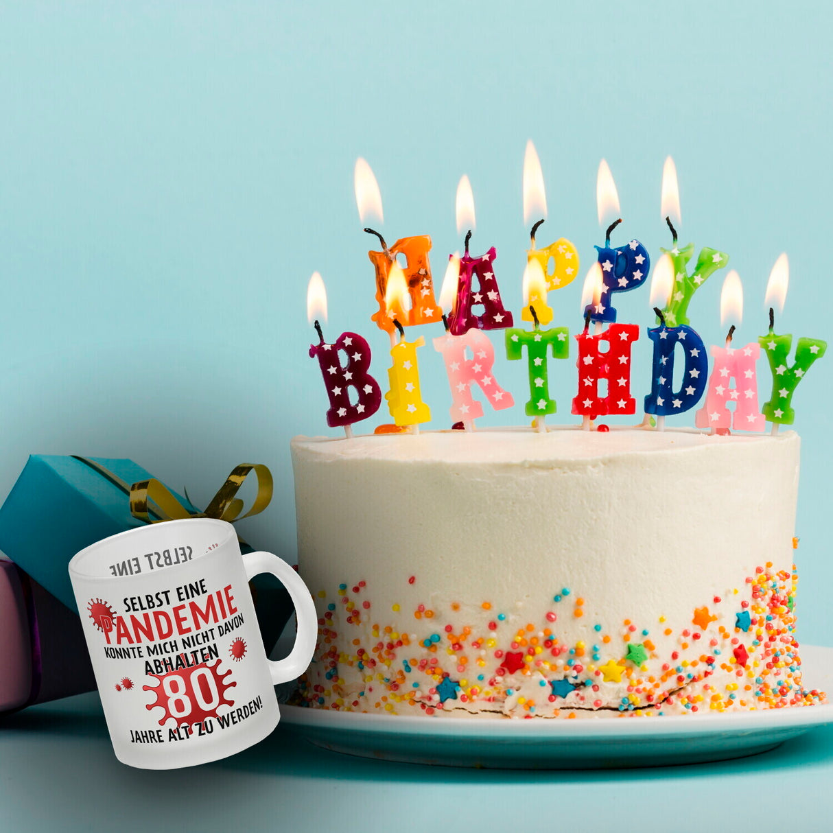 Witziger Kaffeebecher für den 80. Geburtstag mit Motiv: Pandemie