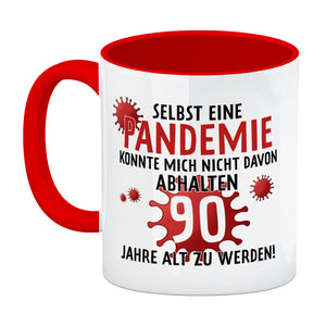 Witziger Kaffeebecher für den 90. Geburtstag mit Motiv: Pandemie