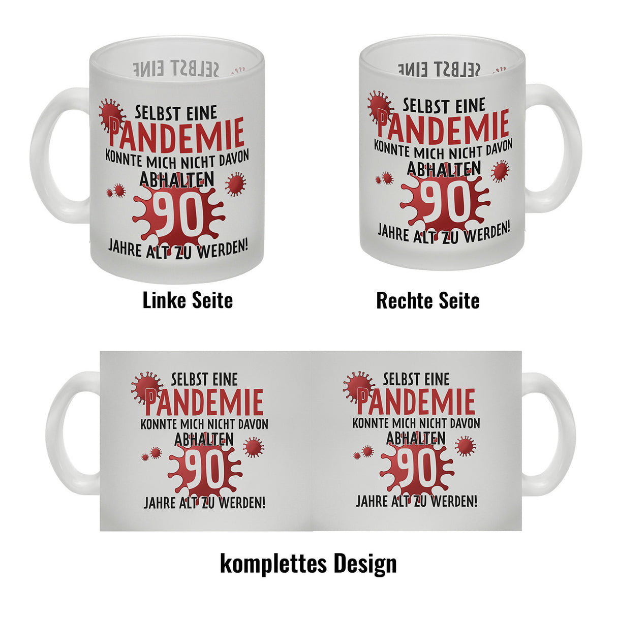 Witziger Kaffeebecher für den 90. Geburtstag mit Motiv: Pandemie