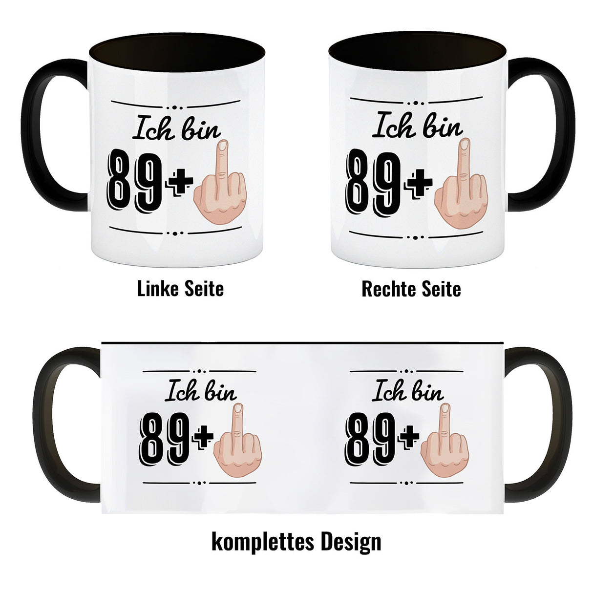 Witziger Kaffeebecher für den 90. Geburtstag mit Motiv: Mittelfinger