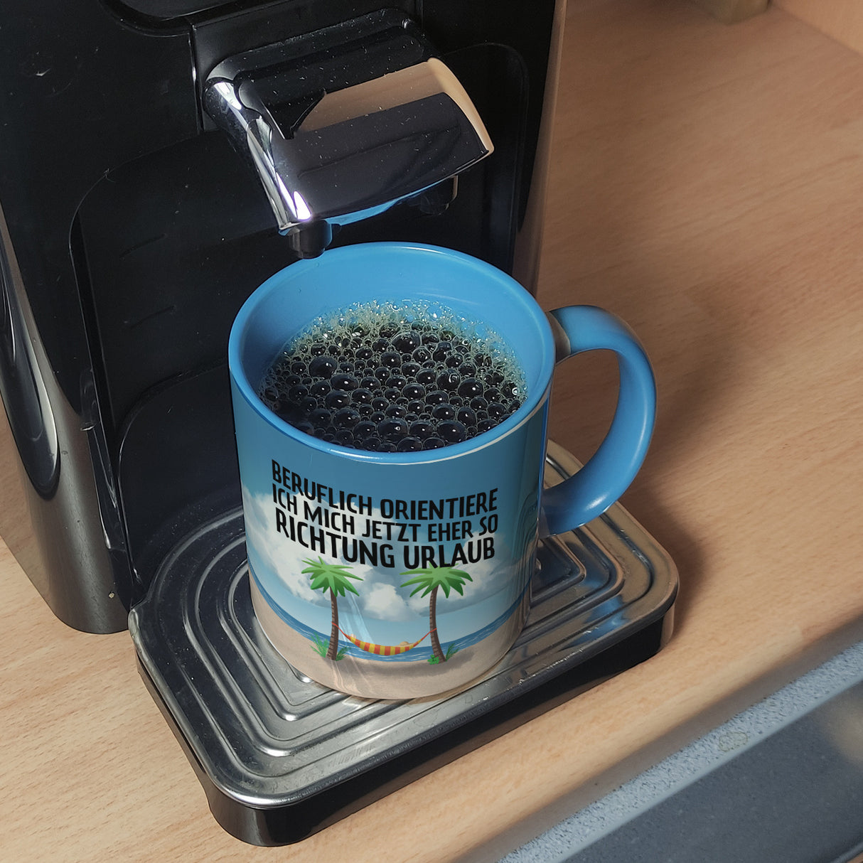 Beruflich orientiere ich mich jetzt eher so Richtung Urlaub Kaffeebecher