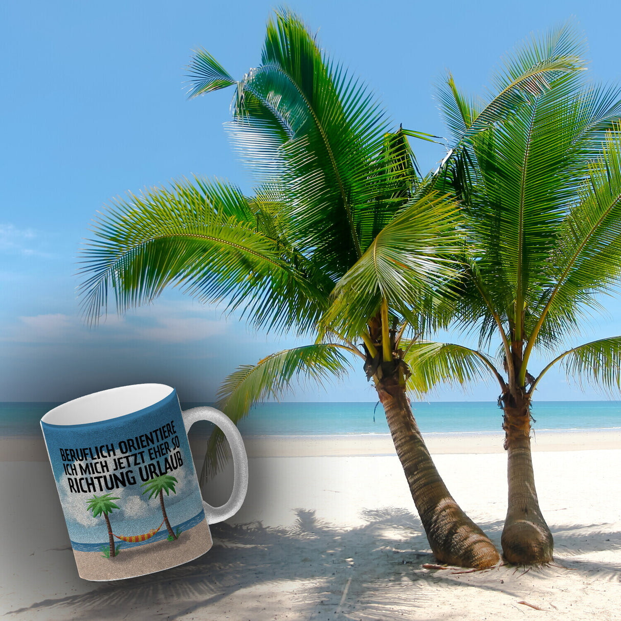 Beruflich orientiere ich mich jetzt eher so Richtung Urlaub Kaffeebecher