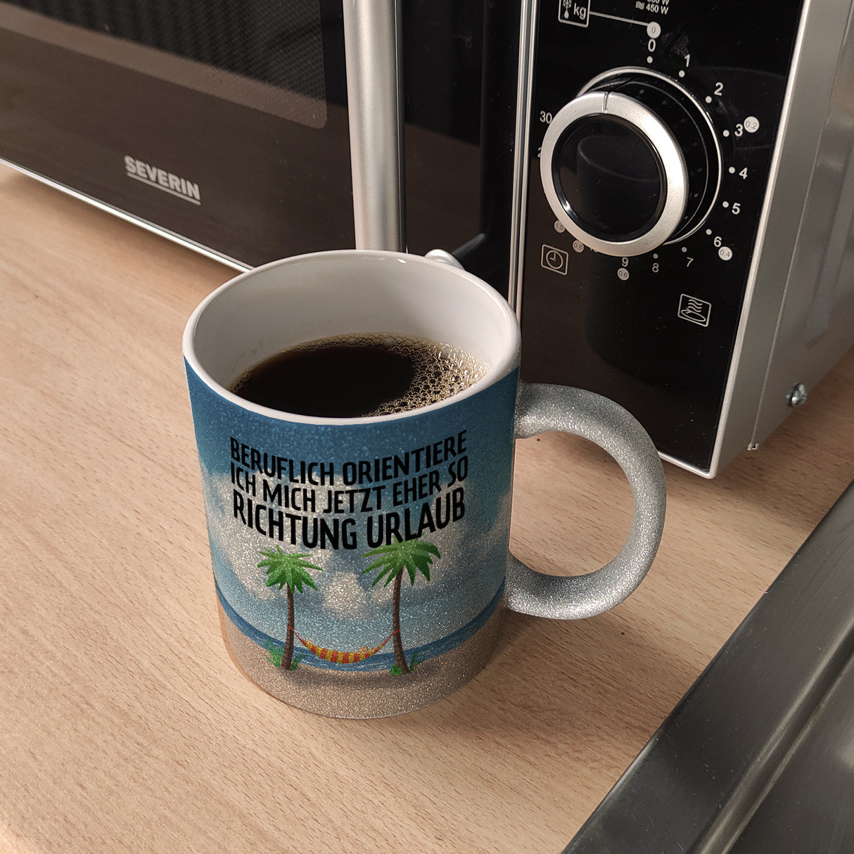 Beruflich orientiere ich mich jetzt eher so Richtung Urlaub Kaffeebecher