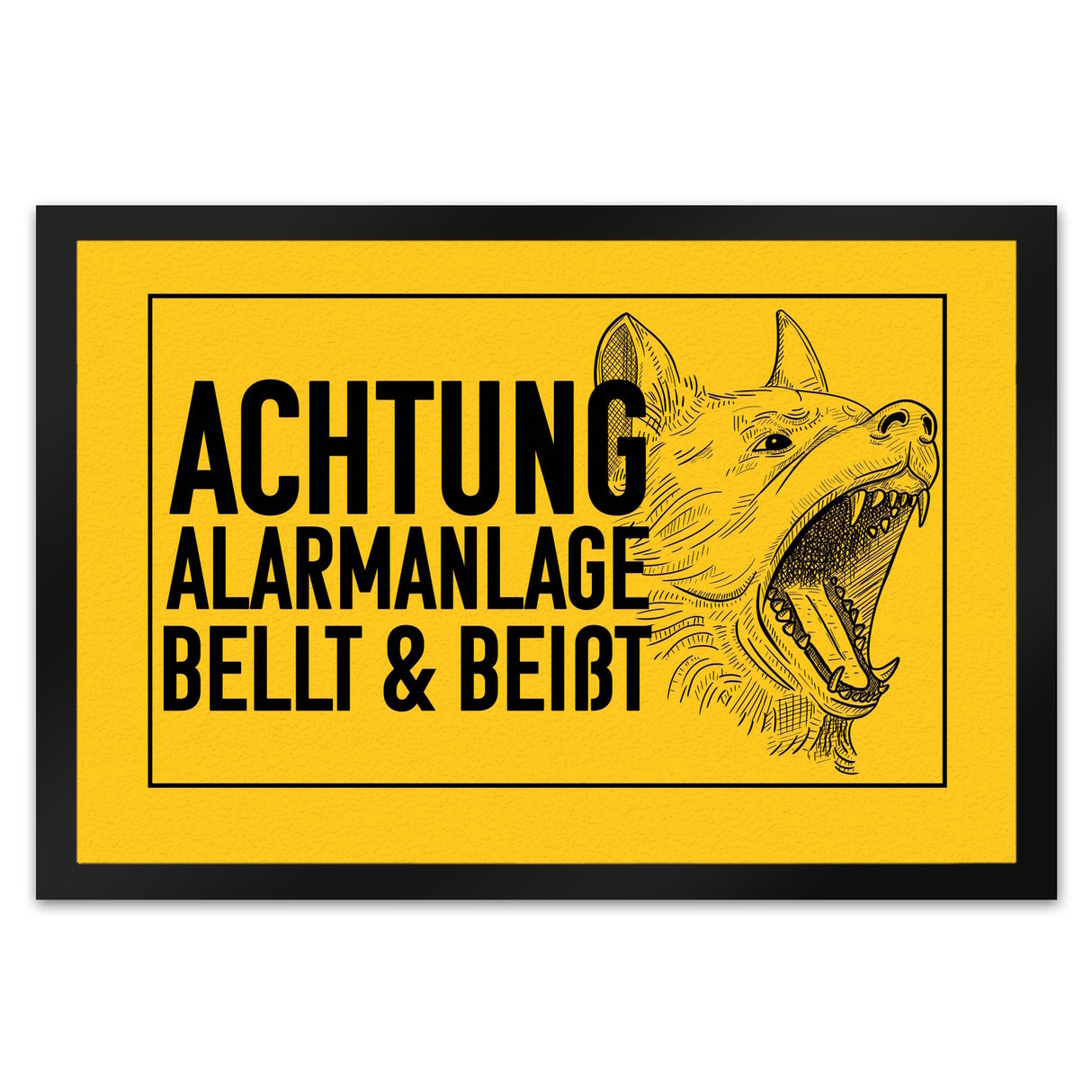 Achtung Alarmanlage bellt und beißt Fußmatte mit Hunde Motiv