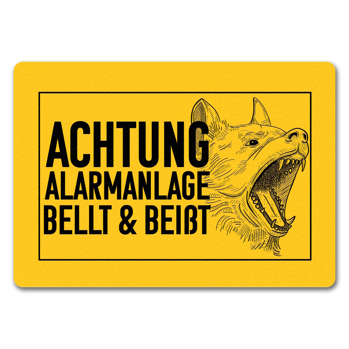 Achtung Alarmanlage bellt und beißt Fußmatte mit Hunde Motiv