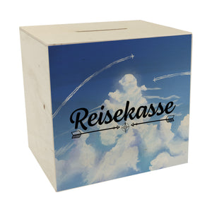 Reisekasse Spardose mit schönem Wolkenmotiv und Flugzeugen