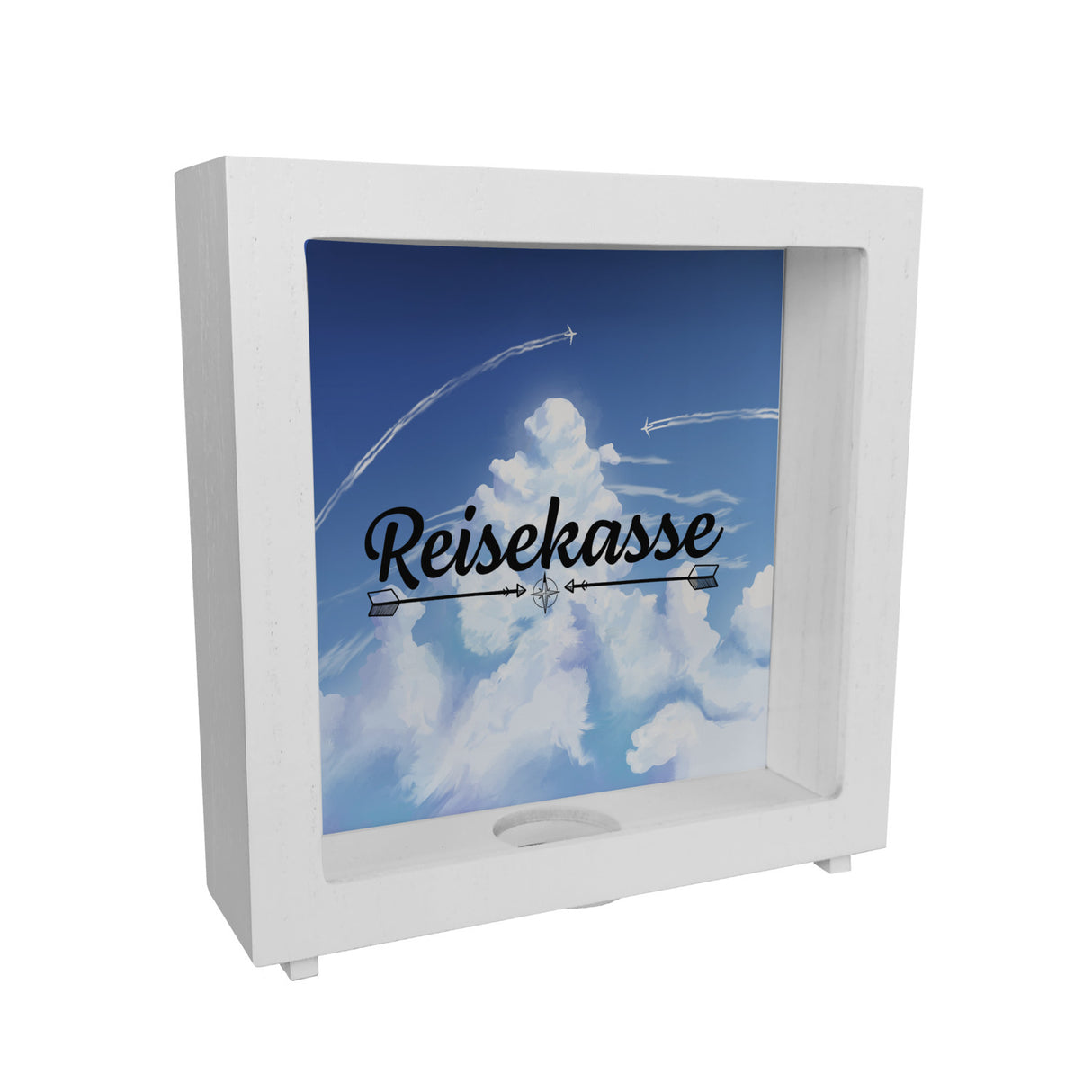 Reisekasse Spardose mit schönem Wolkenmotiv und Flugzeugen