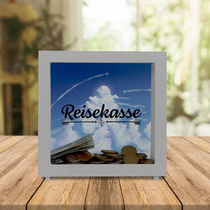Reisekasse Spardose mit schönem Wolkenmotiv und Flugzeugen