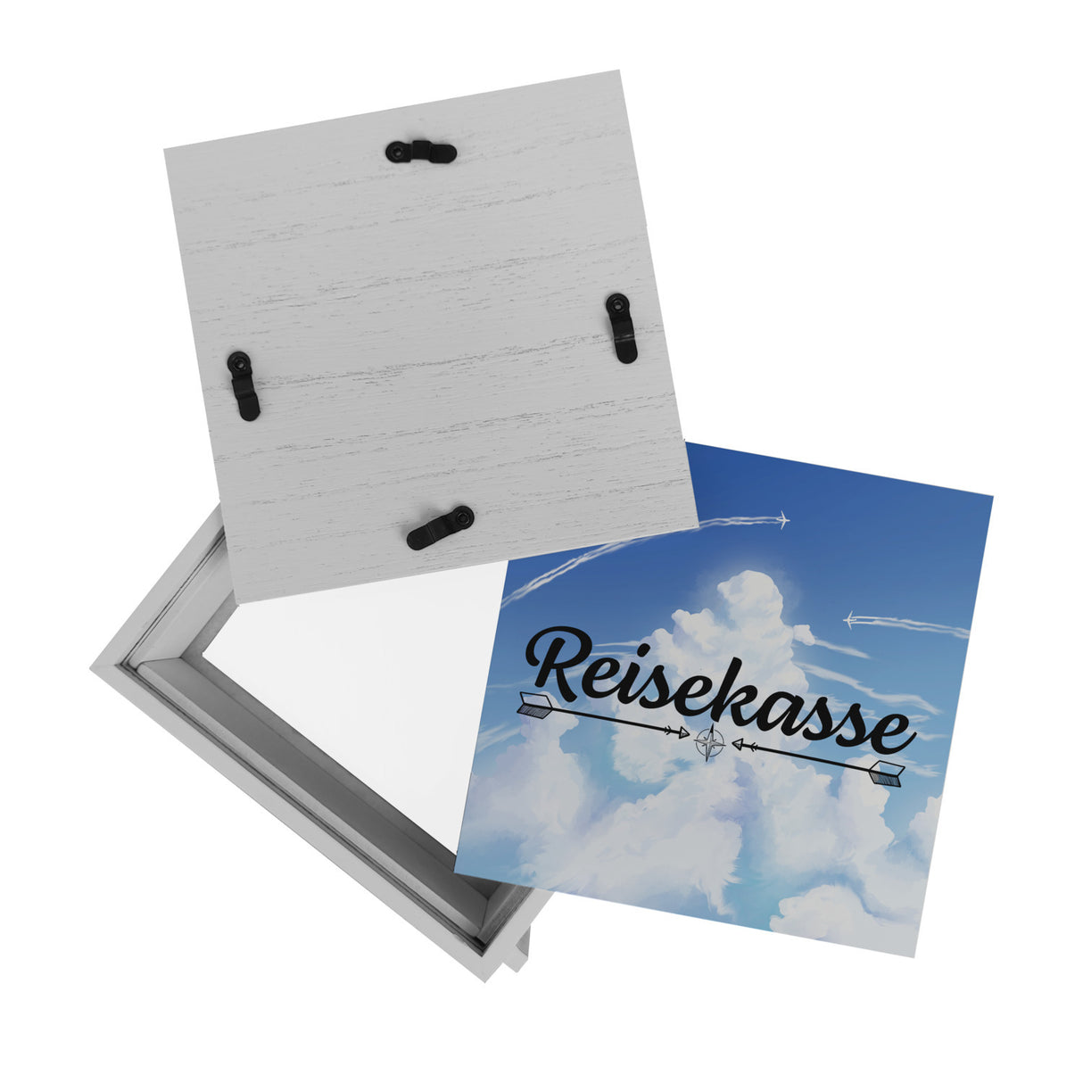 Reisekasse Spardose mit schönem Wolkenmotiv und Flugzeugen