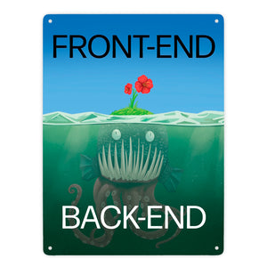Unterschied zwischen Front-End und Back-End Metallschild für Entwickler