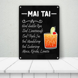 Metallschild mit Cocktailrezept für Long Island Iced Tea