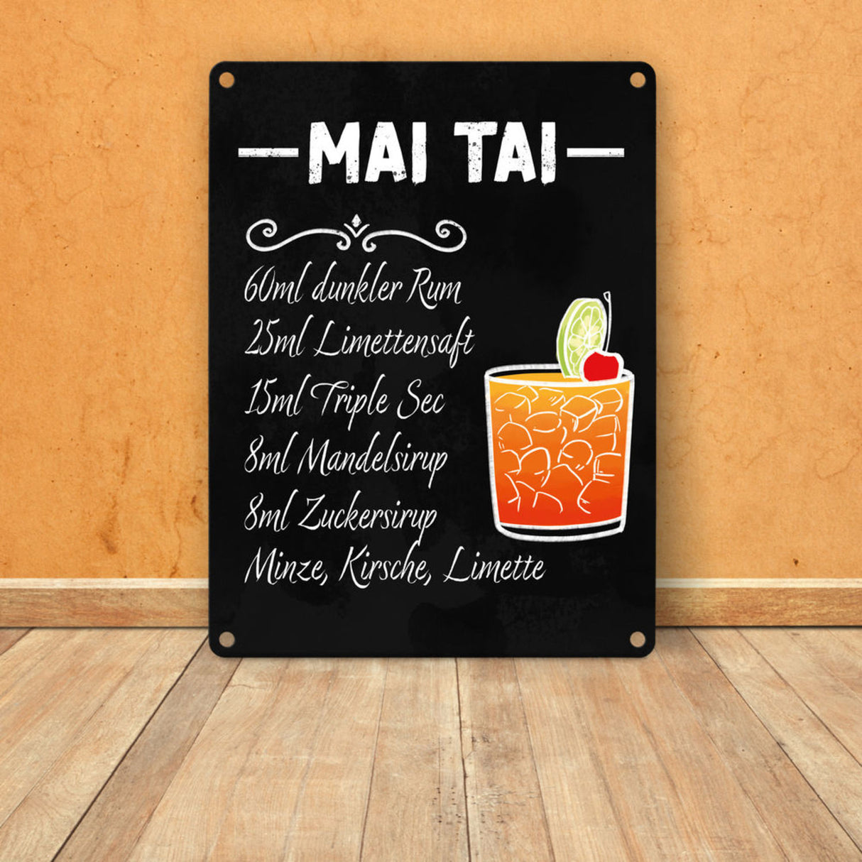 Metallschild mit Cocktailrezept für Long Island Iced Tea
