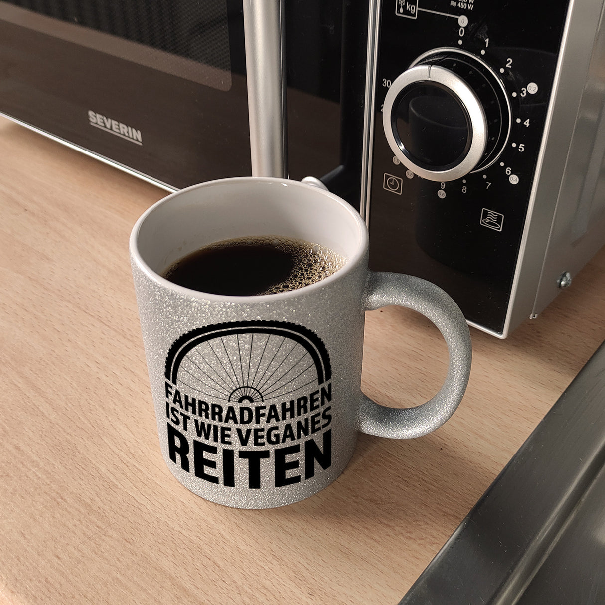 Fahrradfahren ist wie veganes Reiten Kaffeebecher für Radler