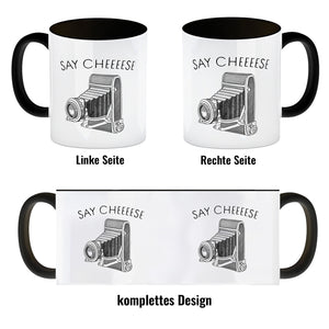 Say cheeeese Kaffeebecher für Fotografen mit Retro Kamera Motiv