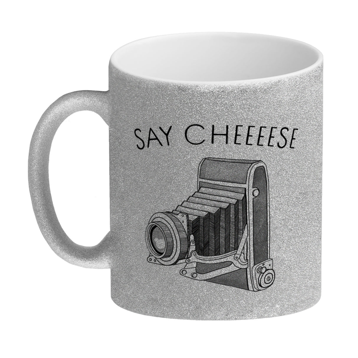 Say cheeeese Kaffeebecher für Fotografen mit Retro Kamera Motiv