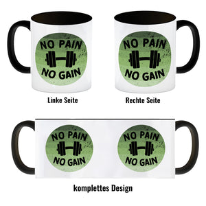 No pain no gain Fitness Kaffeebecher mit Hantel