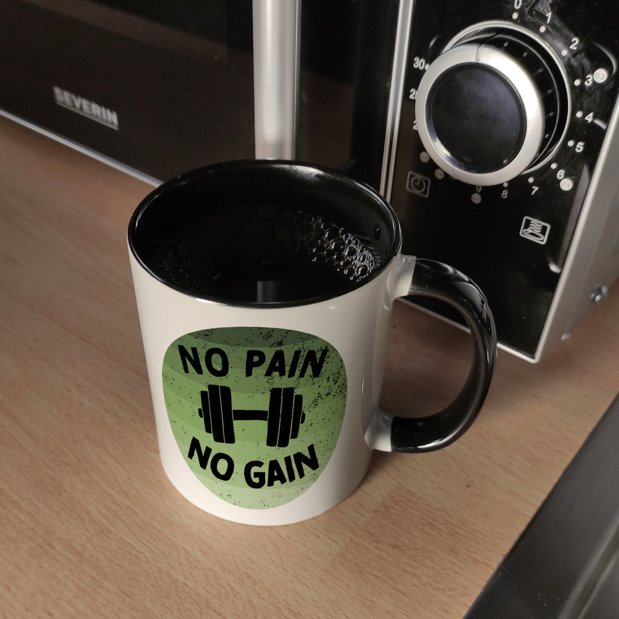 No pain no gain Fitness Kaffeebecher mit Hantel