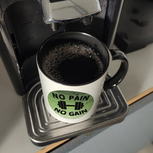 No pain no gain Fitness Kaffeebecher mit Hantel