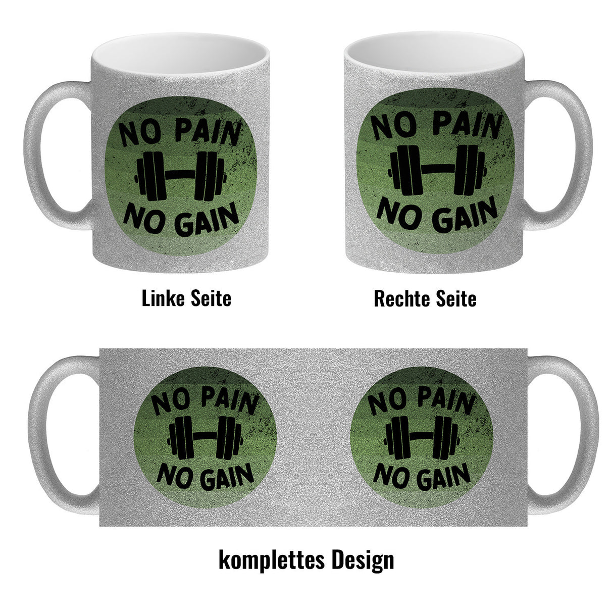 No pain no gain Fitness Kaffeebecher mit Hantel